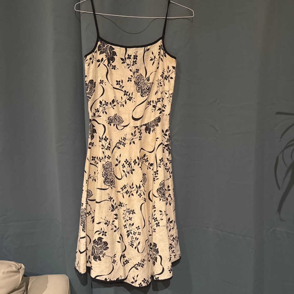 Black and White linen Flower Dress